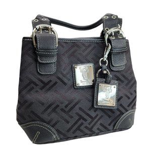 Tignanello Logo Black Purse Handbag Shoulder Bag Silver Hardware PD038